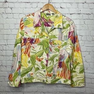 Chico’s Tropical Print Linen Blend Jacket size 3 size Large